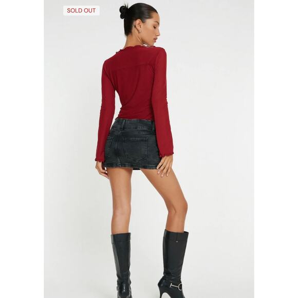 Motel Rocks Armina Long Sleeve Top In Burgundy Size XS - Picture 3 of 6